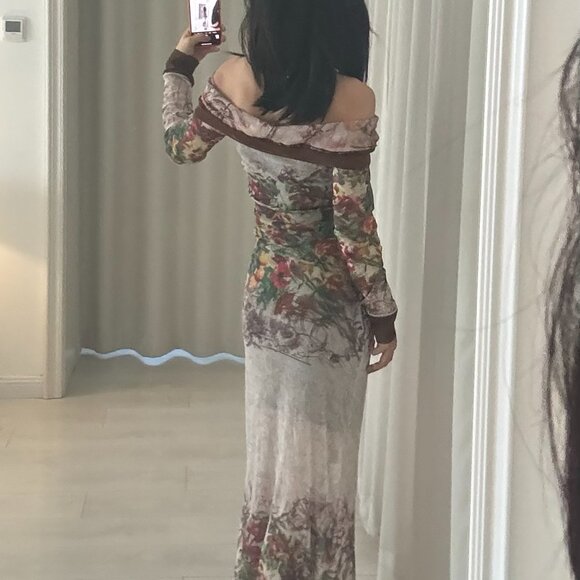 jean paul gaultier 90s runway Devon Aoki mesh long sleeve floral dress - Picture 10 of 13